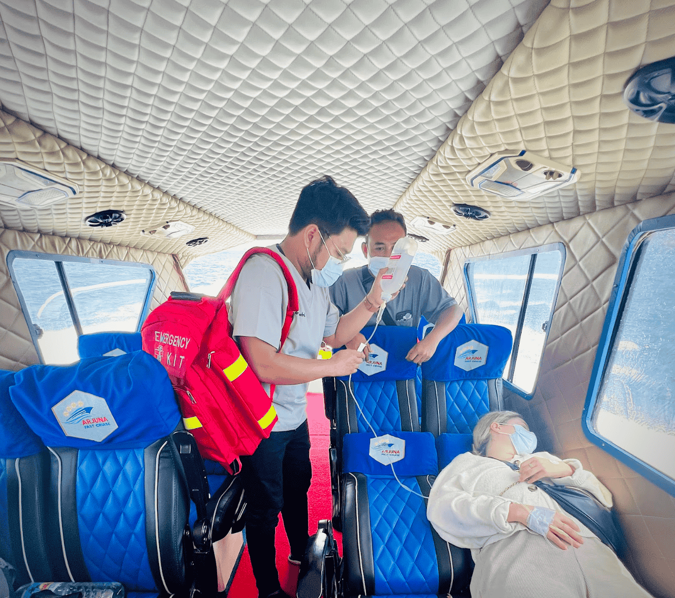 Medical checkup on maritime vessel